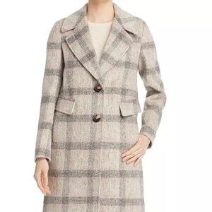 Calvin Klein Wool Coat, Plaid Grey and Pink